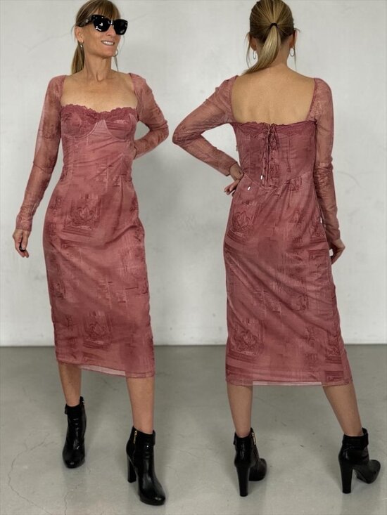 House of CB Dresses & Skirts - House OF CB Seraphina Corset Dress L Pink Print Bodycon